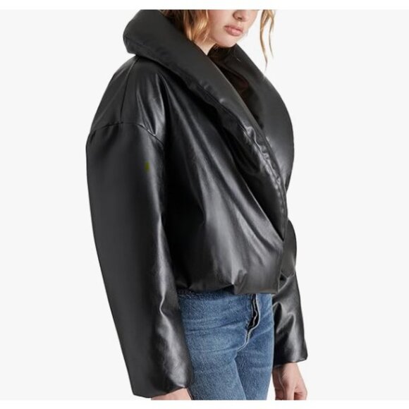 Steve Madden Evy Vegan Leather Puffer Jacket XS | Glossy Black | NWT - Picture 4 of 11